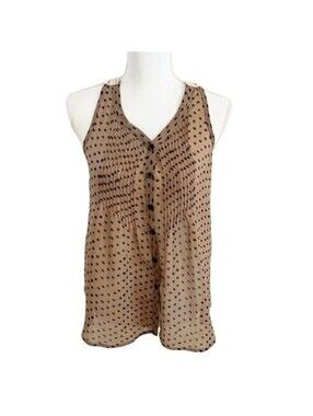 Love Culture Tank Top Women S Tan Polka Dot Crochet Lace Racerback Boho Blouse